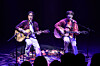 Yurisangja, a music duo comprising Park Seung-hwa, left, and Lee Se-joon, sing during a Kim Kwang-seok tribute concert at the Arko Kkumbat Theater in Daehangno, Jongno District, central Seoul, on Jan. 4. [KIM KYOUNG-ROK]