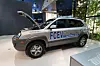 Hyundai Motor's first hydrogen fuel cell electric vehicle displayed at the Hyundai Motorstudio in Goyang, Gyeonggi, on Thursday. [CHO YONG-JUN]