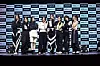 tripleS's latest subunit group EVOlution takes a picture during the subunit's debut showcase held at the Yes24 Hall in Gwangjin District, eastern Seoul, on Wednesday. [MODHAUS]