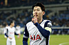 Tottenham Hotspur's Son Heung-min celebrates scoring their third goal against Hoffenheim at the PreZero Arena in Sinsheim, Germany on Thursday.  [REUTERS/YONHAP]