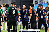 Team K League manager Kim Pan-gon, center, instructs his players during a Coupang Play Series match against Newcastle at Suwon World Cup Stadium in Suwon, Gyeonggi, on July 30. [YONHAP]