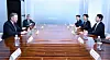 Ahn Duk-geun, minister of trade, industry and energy, front right, and Alaska Gov. Mike Dunleavy, front left, engage in a discussion at The Plaza Seoul in central Seoul on March 25 to discuss energy cooperation between Korea and the United States. [INDUSTRY MINISTRY]