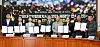 Lawmakers from the five left-leaning parties — the Democratic Party, Jinbo Party, Rebuilding Korea Party, Basic Income Party and Social Democratic Party — pose for a photograph after a meeting at the National Assembly in Yeouido, western Seoul, on May 9. [NEWS1]