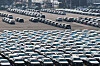 Cars waiting to be exported are parked at a port in Pyeongtaek, Gyeonggi, on April 3. [YONHAP]