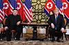 North Korean leader Kim Jong-un, left, and U.S. President Donald Trump are seen during their summit in Hanoi, Vietnam on Feb. 28, 2019. [YONHAP]