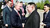 Russian President Vladimir Putin, left, and North Korea's leader Kim Jong Un shake hands during their meeting at the Vostochny cosmodrome outside the city of Tsiolkovsky, about 200 kilometers (125 miles) from the city of Blagoveshchensk in the far eastern Amur region, Russia, on Wednesday, Sept. 13, 2023. (Vladimir Smirnov, Sputnik, Kremlin Pool Photo via AP)