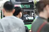 A partial strike by the Seoul bus labor union is notified at buses in Seoul on April 30. [YONHAP]