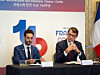 French Ambassador to Korea Philippe Bertoux, right, and Counsellor for Culture, Education and Science Pierre Morcos announce the program of events to mark the 140th anniversary of diplomatic ties between Korea and France at the French Embassy in Jung District, central Seoul, on Nov. 11. [MICHAEL LEE]