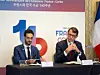 French Ambassador to Korea Philippe Bertoux, right, and Counsellor for Culture, Education and Science Pierre Morcos announce the program of events to mark the 140th anniversary of diplomatic ties between Korea and France at the French Embassy in Jung District, central Seoul, on Nov. 11. [MICHAEL LEE]
