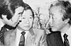 In June 1985, Kim Young-sam, then former president of the New Korea Democratic Party, right, and Kim Dae-jung, center, co-chair of the opposition Coalition for Democratic Constitution, met to discuss a response to a government statement. Both later served as president after Korea’s democratization. [JOONGANG ILBO]