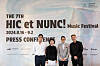 From left: concertmaster Daniel Cho, Sejong Soloists general manager Kang Kyung-won and concertmasters David Chan and Frank Huang pose during a news conference for the Hic et Nunc! Music Festival in central Seoul on Wednesday. [SEJONG SOLOISTS]