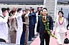 President Yoon Suk Yeol, center, and first lady Kim Keon Hee arrive at Hickam Air Force Base in Hawaii Monday to begin their five-day trip to the United States ahead of the NATO summit in Washington later this week. [JOINT PRESS CORPS]