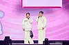 Singers Tony An, left, and Kangta, talk to the audience at the “SMTOWN Live 2025 [The Culture, The Future] in Seoul” held at the Gocheok Sky Dome in western Seoul on Jan. 11 and 12. [SM ENTERTAINMENT]