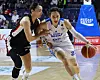 Asan Woori Bank Woori Won small forward Kim Dan-bi, right, dribbles during a WKBL playoff game against Busan BNK Sum at Sajik Gymnasium in Busan on March 20. [YONHAP]