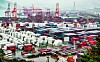 Shipping containers are stacked up at a port in Busan on Nov. 1.  [YONHAP]
