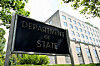 A general view of a U.S. State Department sign outside the U.S. State Department building in Washington on Juy 11, 2025 [REUTERS/YONHAP]