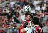 Jesse Lingard jumps for a header during a Korean Cup game between FC Seoul and Jeonbuk Hyundai Motors at Seoul World Cup Stadium in western Seoul on July 2. [NEWS1]
