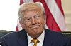 U.S. President Donald Trump reacts after reaching a trade deal with European Commission President Ursula von der Leyen at the Trump Turnberry golf course in Turnberry, Scotland, on July 27. [AP/YONHAP]