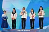 Ko Eun-jung, Ekaterina Avvakumova, Abe Mariya and Jung Ju-mi, from left to right, of Korea pose for photo at the medal ceremony for Biathlon women's 4x6km relay at the Asian Winter Games in Harbin, China on Thursday, Feb. 13. [YONHAP]