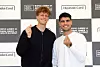 Jannik Sinner of Italy, left, and Carlos Alcaraz of Spain pose for photos after their press conference in Seoul on Jan. 9, on the eve of their exhibition tennis match in Korea. [YONHAP]