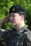 Member Jimin of boy band BTS salutes to fans after finishing their military duties on June 11 in Yeoncheon, Gyeonggi. [YONHAP]