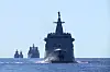 The Russian Navy and the Chinese Navy carry out a joint patrol in the Pacific Ocean, in this still of a video provided by the Russian Defense Ministry on Sept. 15, 2022. [TASS/YONHAP]