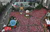Crowds fill Seoul Plaza on June 29, 2002, as fans gather to cheer for Korea in its third-place match against Turkey during the 2002 World Cup. Similar scenes unfolded across the country whenever the Korean team played. [SHIN IN-SEOP]