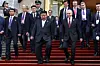 In this pool photograph distributed by the Russian state agency Sputnik, Russia's President Vladimir Putin (center right) and North Korea's leader Kim Jong-un (center left) leave after their meeting in Beijing on Sept. 3, 2025. Putin on Sept. 3 thanked Kim for sending troops to oust Ukrainian soldiers from Russia's Kursk border region, saying they fought ″heroically.″ [AFP/YONHAP]