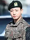 Member Jungkook of boy band BTS greets fans and reporters after finishing their military duties on June 11 in Yeoncheon, Gyeonggi. [NEWS1]