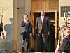 South Korean Defense Minister Kim Yong-hyun, left, and U.S. Defense Secretary Lloyd Austin attend a welcoming ceremony ahead of the annual Security Consultative Meeting at the Pentagon near Washington on Wednesday. [YONHAP]