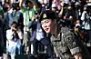 Member Jimin of boy band BTS greets fans after finishing their military duties on June 11 in Yeoncheon, Gyeonggi. [NEWS1]