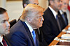 U.S. President Donald Trump meets with Israel's Prime Minister Benjamin Netanyahu, not pictured, in the Blue Room of the White House in Washingtonon July 7. [AP/YONHAP]