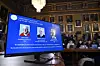The Nobel Prize in Physics 2025 recipients John Clarke, Michel H. Devoret and John M. Martinis are announced during a press conference at the Royal Swedish Academy of Sciences in Stockholm, Sweden, 07 October 2025. This year's Nobel Prize laureates were awarded for the 'discovery of macroscopic quantum mechanical tunnelling and energy quantisation in an electric circuit', according to the Royal Swedish Academy of Sciences. [EPA/YONHAP]