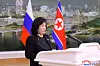 North Korean Foreign Minister Choe Son-hui delivers a welcome speech during a reception for her Russian counterpart, Sergei Lavrov, on Oct. 18, 2023. [KOREAN CENTRAL NEWS AGENCY]