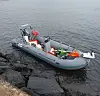 An unidentified rubber boat found on the shore near a haenyeo (women divers) changing station in Yongsu-ri, Hangyeong-myeon, Jeju on Sept. 8. [JOONGANG ILBO]