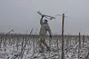 A Ukrainian member an Azov Brigade drone team — callsign Sava, 21 — launches a surveillance drone toward Russian positions, in the direction of Toretsk, eastern Donetsk region, on Feb. 4, 2025, amid the Russian invasion of Ukraine. [AFP/YONHAP]