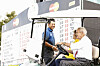 Arnold Palmer and his wife Kathleen ″Kit″ Palmer, right, greet Hideki Matsuyama of Japan on the 16th hole during the final round of the Arnold Palmer Invitational presented by MasterCard at Bay Hill Club and Lodge on March 20, 2016 in Orlando, Florida. [GETTY IMAGES]