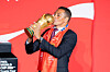Former Brazilian football player Gilberto Silva kisses the FIFA World Cup trophy during a press conference held as part of the FIFA World Cup Trophy Tour at CGV Yongsan I’Park Mall in central Seoul on Jan. 16. [DANIELA GONZALEZ PEREZ]