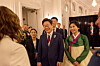 President Lee Jae Myung, center, and first lady Kim Hea Kyung, center right, attend a dinner reception for leaders of countries invited to the G7 summit hosted by the governor general of Canada at a hotel in Calgary in Canada on June 16. [JOINT PRESS CORPS]