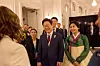 President Lee Jae Myung, center, and first lady Kim Hea Kyung, center right, attend a dinner reception for leaders of countries invited to the G7 summit hosted by the governor general of Canada at a hotel in Calgary in Canada on June 16. [JOINT PRESS CORPS]