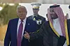 Saudi Crown Prince and Prime Minister Mohammed bin Salman Al Saud welcomes U.S. President Donald Trump during an arrival ceremony at the Royal Terminal of King Khalid International Airport in Riyadh on May 13. [AP/YONHAP]