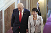 U.S. President Donald Trump, left, accompanied by Japan's Prime Minister Sanae Takaichi, arrives at Akasaka Palace in Tokyo, Japan, Tuesday, Oct. 28. [AP/YONHAP]