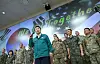 President Yoon Suk Yeol, center, gives words of encouragement to South Korean and U.S. troops during a visit to the Army’s Ground Operations Command in Yongin, Gyeonggi, where he was briefed on the ongoing Ulchi Freedom Shield combined exercise with the United States which began Monday for an 11-day run. [PRESIDENTIAL OFFICE]