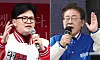 People Power Party leader Han Dong-hoon, left, and Democratic Party leader Lee Jae-myung rally support for their respective campaigns in Seoul and Incheon on Saturday. [NEWS1]