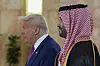 U.S. President Donald Trump arrives with Saudi Crown Prince and Prime Minister Mohammed bin Salman Al Saud for a coffee ceremony at the Royal Terminal of King Khalid International Airport in Riyadh on May 13. [AP/YONHAP]