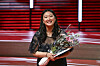 Park Sue-ye from Korea takes the first prize in the XIII International Jean Sibelius Violin Competition at the Concert Hall of the Helsinki Music Center, in Helsinki, Finland, on May 29. [EPA/YONHAP]