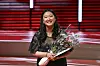 Park Sue-ye from Korea takes the first prize in the XIII International Jean Sibelius Violin Competition at the Concert Hall of the Helsinki Music Center, in Helsinki, Finland, on May 29. [EPA/YONHAP]