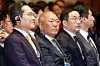 Business leaders of major Korean companies attend a forum at Lotte Hotel in Jung District, central Seoul on Feb. 23. From left: Samsung Electronics Executive Chairman Lee Jae-yong, Hyundai Motor Group Executive Chair Euisun Chung, LG Group Chairman Koo Kwang-mo and HD Hyundai Chairman Chung Ki-sun. [NEWS1]