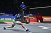 An Se-young hits a return during the women's singles final against Wang Zhiyi of China at the All England Open Badminton Championships on March 16. [XINHUA/YONHAP]