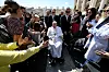 Pope Francis appears for the first time since his return to the Vatican, on the day of a Mass for the Jubilee of Sick and Health Care Workers in Saint Peter's square, at the Vatican on April 6,. [REUTERS/YONHAP]